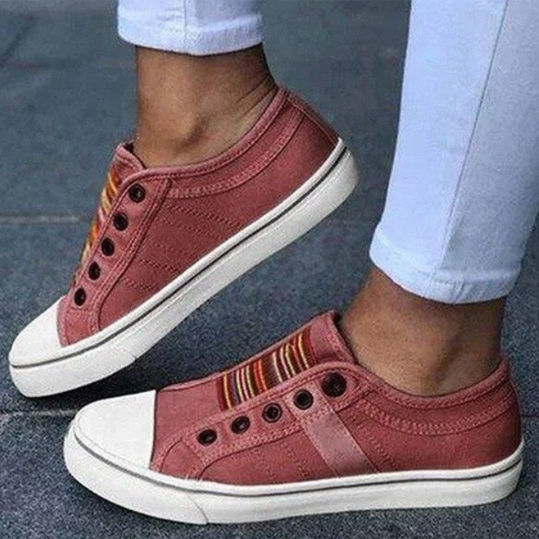 Dame Lave Sneakers Med Dobbelte Velcrostropper – Afslappede Sko I Canvaslook Med Kontrastfarvet Tåkappe Til Hverdagsbrug