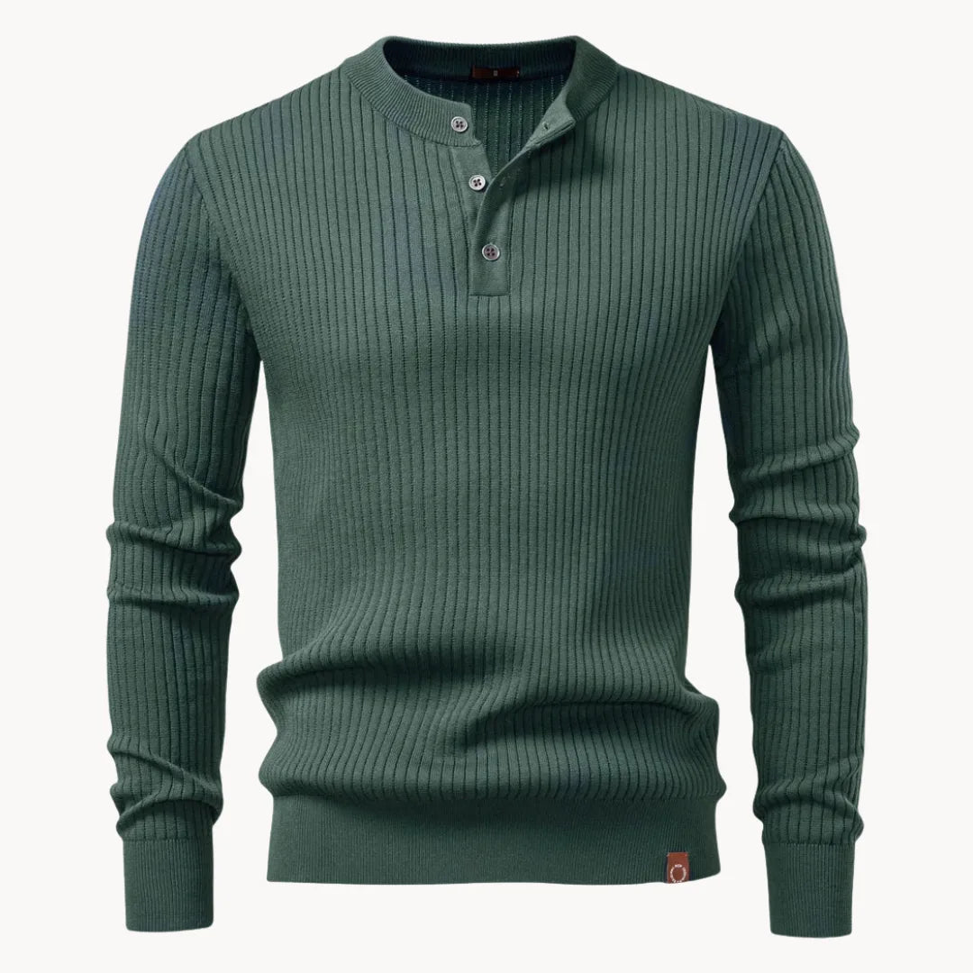 Herre Ribstrikket Henley-sweater Med Slim Fit Og Lange Ærmer – Stilfuld Pullover Med Knaplukning Ved Halsen Til Casual Og Smart Casual Hverdagsbrug