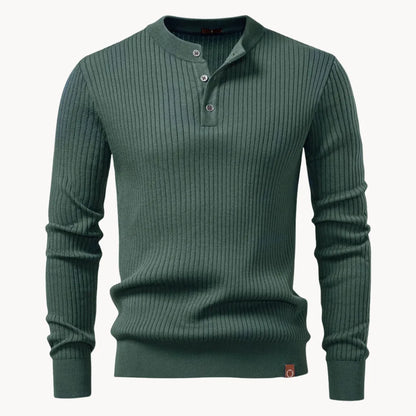 Herre Ribstrikket Henley-sweater Med Slim Fit Og Lange Ærmer – Stilfuld Pullover Med Knaplukning Ved Halsen Til Casual Og Smart Casual Hverdagsbrug