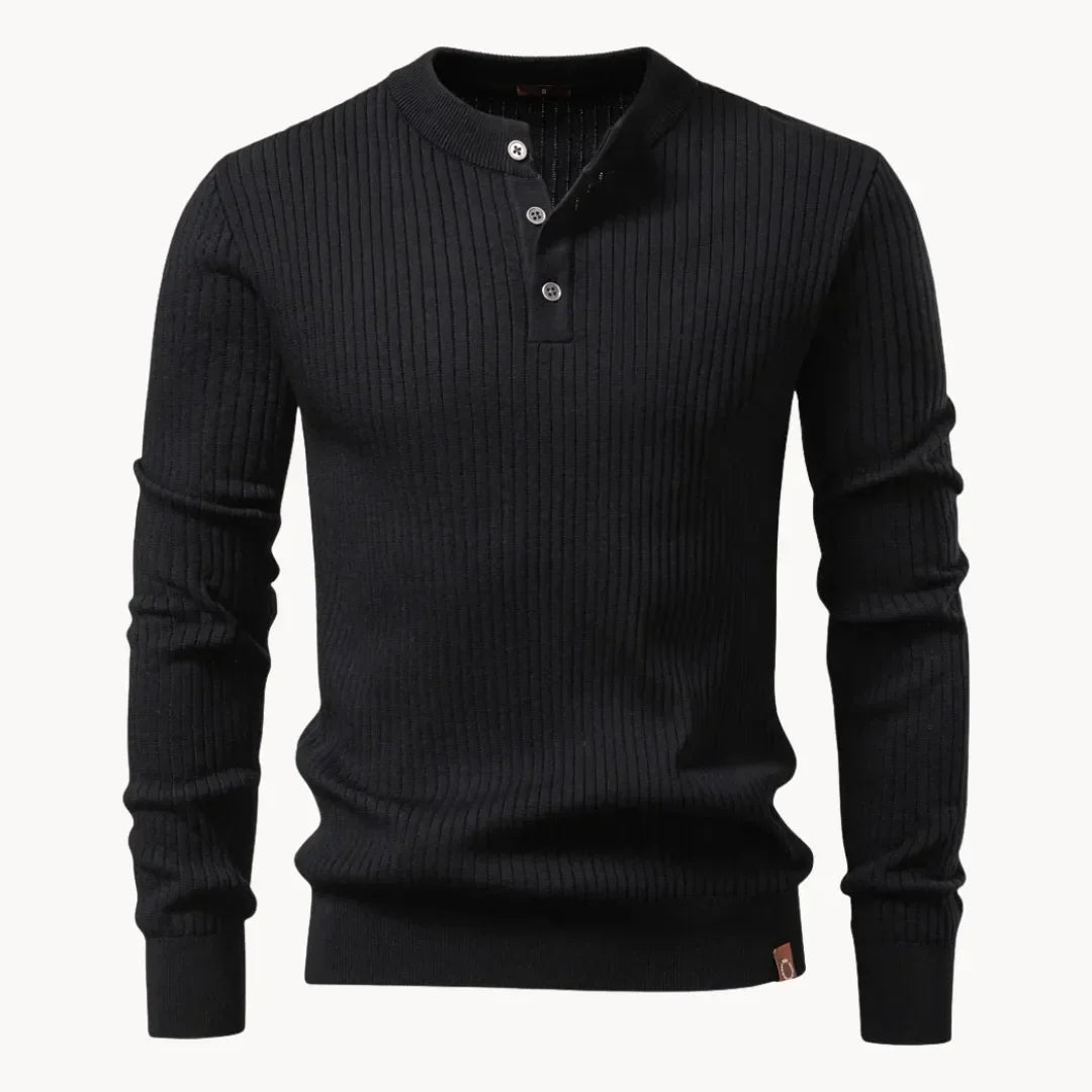 Herre Ribstrikket Henley-sweater Med Slim Fit Og Lange Ærmer – Stilfuld Pullover Med Knaplukning Ved Halsen Til Casual Og Smart Casual Hverdagsbrug