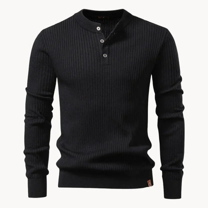 Herre Ribstrikket Henley-sweater Med Slim Fit Og Lange Ærmer – Stilfuld Pullover Med Knaplukning Ved Halsen Til Casual Og Smart Casual Hverdagsbrug