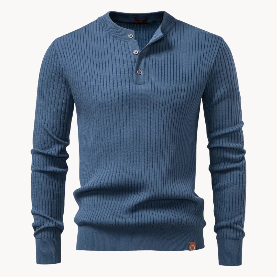 Herre Ribstrikket Henley-sweater Med Slim Fit Og Lange Ærmer – Stilfuld Pullover Med Knaplukning Ved Halsen Til Casual Og Smart Casual Hverdagsbrug