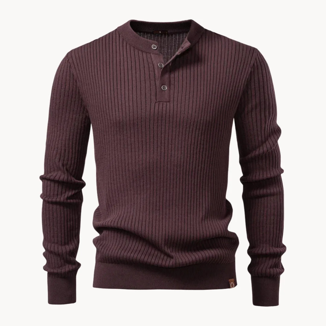 Herre Ribstrikket Henley-sweater Med Slim Fit Og Lange Ærmer – Stilfuld Pullover Med Knaplukning Ved Halsen Til Casual Og Smart Casual Hverdagsbrug