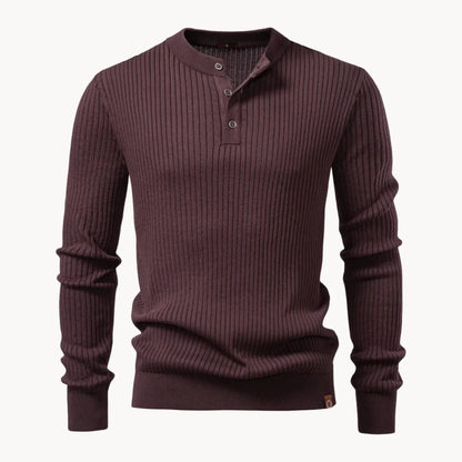 Herre Ribstrikket Henley-sweater Med Slim Fit Og Lange Ærmer – Stilfuld Pullover Med Knaplukning Ved Halsen Til Casual Og Smart Casual Hverdagsbrug
