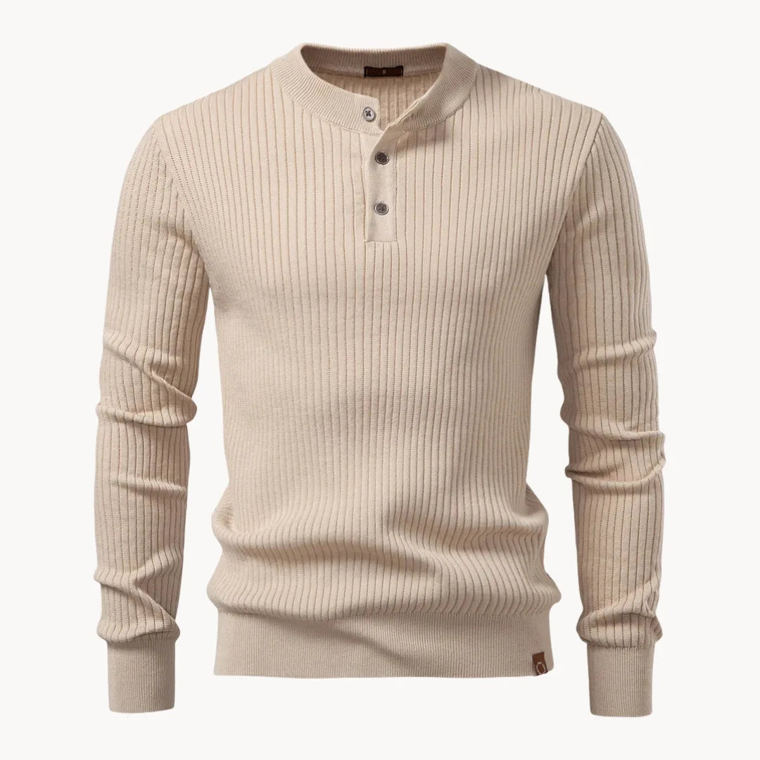 Herre Ribstrikket Henley-sweater Med Slim Fit Og Lange Ærmer – Stilfuld Pullover Med Knaplukning Ved Halsen Til Casual Og Smart Casual Hverdagsbrug