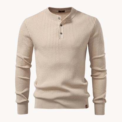 Herre Ribstrikket Henley-sweater Med Slim Fit Og Lange Ærmer – Stilfuld Pullover Med Knaplukning Ved Halsen Til Casual Og Smart Casual Hverdagsbrug