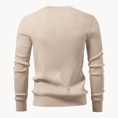 Herre Ribstrikket Henley-sweater Med Slim Fit Og Lange Ærmer – Stilfuld Pullover Med Knaplukning Ved Halsen Til Casual Og Smart Casual Hverdagsbrug