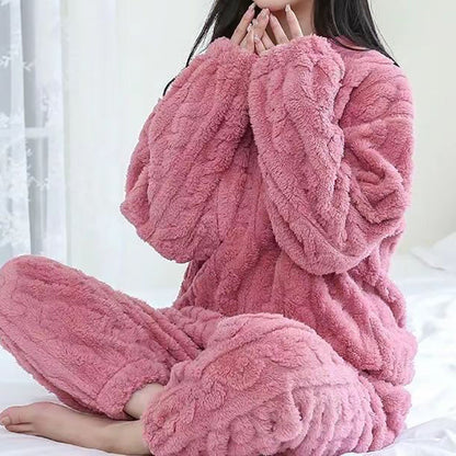 Women's 2-Piece Cable-Knit Lounge Set with Long Sleeves - Soft and Warm Set with Pants for Winter, Everyday Wear, and Relaxation