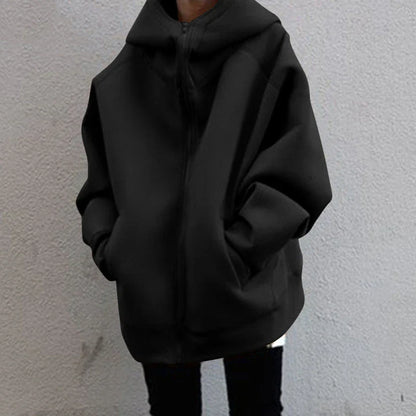 Dámská oversized mikinová bunda s kapucí a zipem – prostorná mikinová bunda pro chladné dny, každodenní nošení a ležérní vrstvený styling