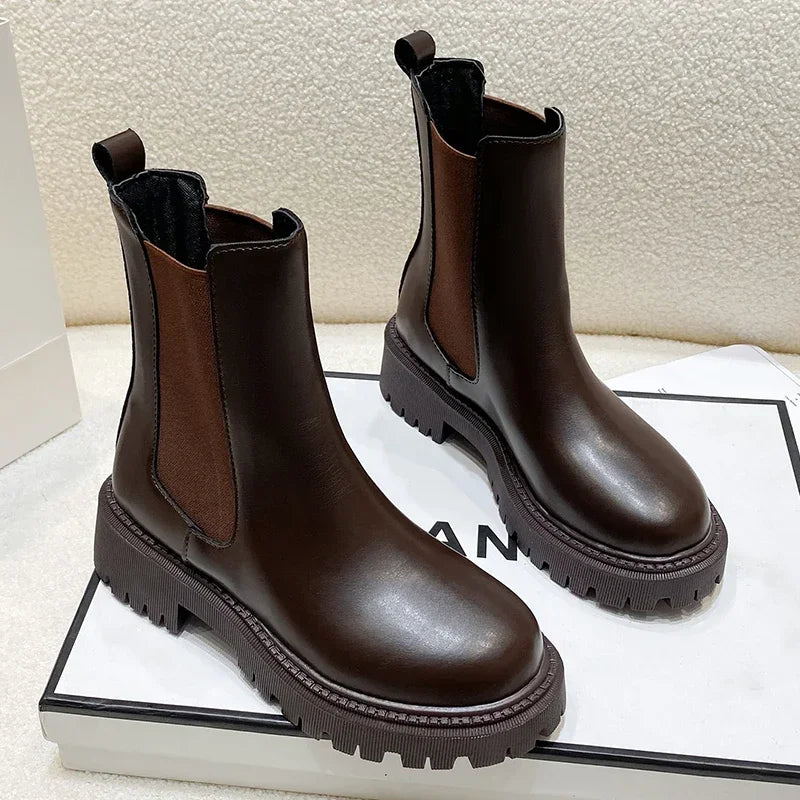 Botines Chelsea chunky para mujer con suela gruesa dentada - botines modernos para otoño, invierno, uso diario y tiempo libre