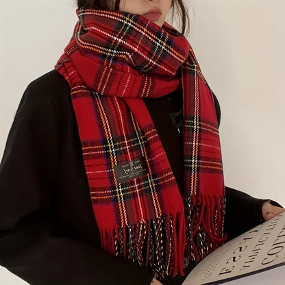 Damski miękki szalik zimowy z nadrukiem, frędzlami i kaszmirowym wykończeniem - elegancki szalik na jesień, zimę i na co dzień