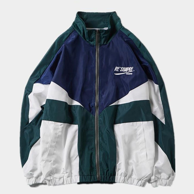 Herre Color-block Bomberjakke Med Broderi Og Lynlås – Retroinspireret Sportsjakke Til Efterår, Hverdagsbrug, Fritid Og Casual Stil