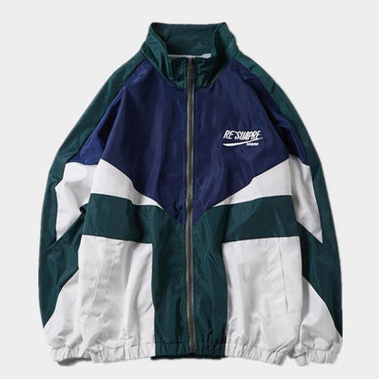 Herre Color-block Bomberjakke Med Broderi Og Lynlås – Retroinspireret Sportsjakke Til Efterår, Hverdagsbrug, Fritid Og Casual Stil