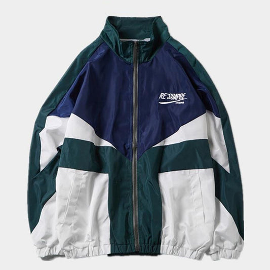 Herre Color-block Bomberjakke Med Broderi Og Lynlås – Retroinspireret Sportsjakke Til Efterår, Hverdagsbrug, Fritid Og Casual Stil