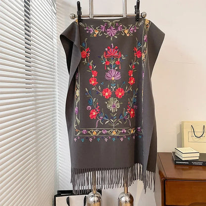 Dame Blødt Oversized Vinterhalstørklæde I Cashmere Med Print Og Frynser – Elegant Tørklæde Til Kolde Dage, Hverdagsbrug Og Vinterstil
