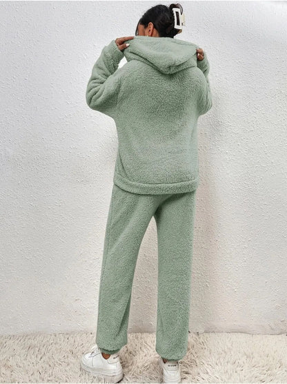 Dame Teddy Loungewear-sæt – Todelt Sæt Med Hætte Til Hyggeligt Vinterbrug