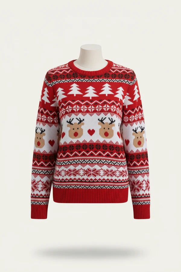 Women's Christmas Sweater with Festive Pattern and Crew Neck - Cozy Knitwear for Christmas, Christmas Parties and Festive Winter Occasions