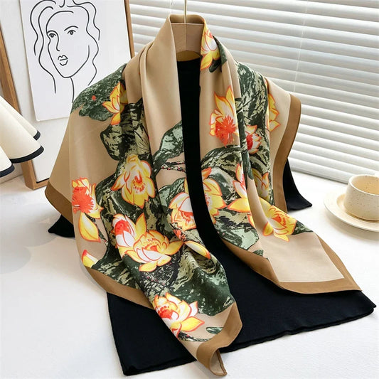 Women's Lightweight Square Scarf with a Satin Feel and Print - Elegant Scarf for Hair, Neck, and Versatile Styling All Year Round