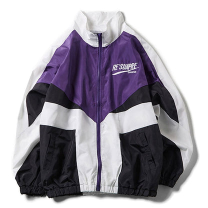 Herre Color-block Bomberjakke Med Broderi Og Lynlås – Retroinspireret Sportsjakke Til Efterår, Hverdagsbrug, Fritid Og Casual Stil