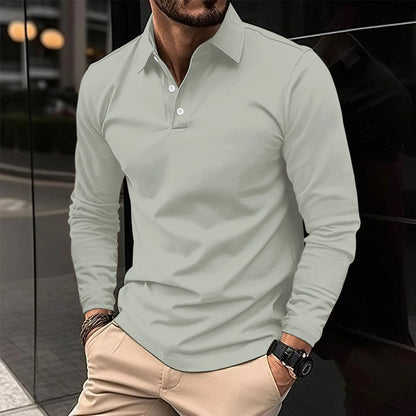 Men's Slim-Fit Long-Sleeve Polo Shirt – Stylish Top for the Office, Smart-Casual Outfits, Evenings, and Everyday Wear