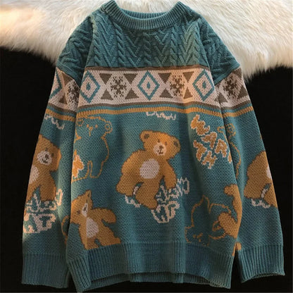 Jersey de punto de ochos para mujer con motivo de osito - Prenda de punto invernal acogedora para los días fríos, el día a día y el tiempo libre