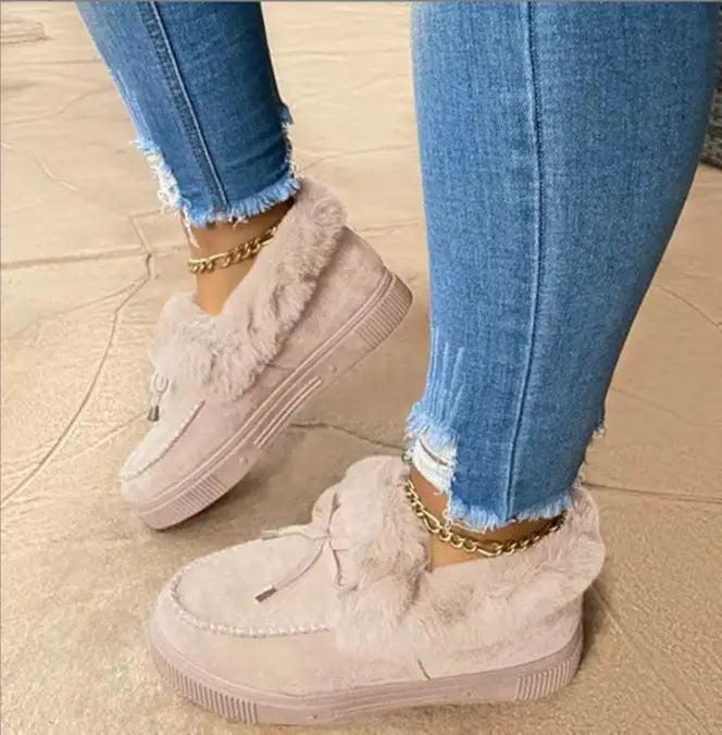 Mocasines de invierno para mujer forrados de felpa, con borde de piel sintética y suela de plataforma – loafers cálidos sin cordones para días fríos, uso diario y tiempo libre