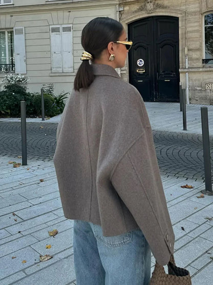 Dame Croppet Afslappet Jakke – Minimalistisk Jakke Med Knapper Til Smart Casual Brug