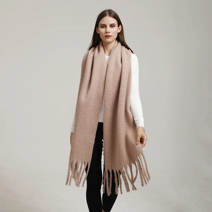 Damski oversize’owy zimowy szalik z kaszmiru z miękkimi chwostami – elegancki i ciepły szalik na jesień, zimę i na co dzień