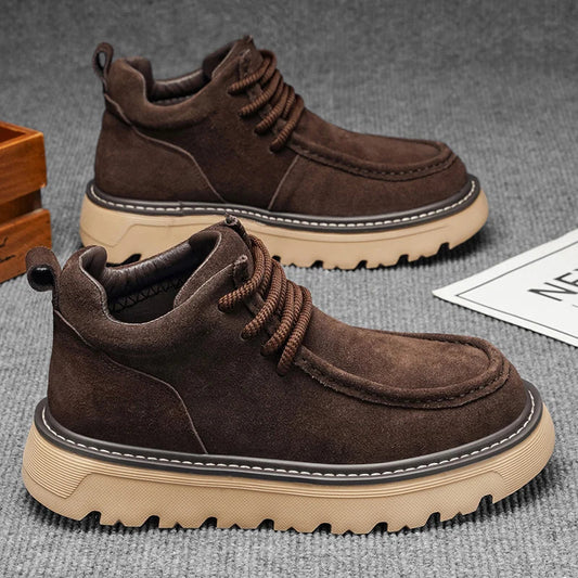 Men's Suede Ankle Boots with Laces and Chunky Lug Sole - Retro Casual Boots with Non-Slip Sole for Fall, Winter, Everyday Wear, and Leisure