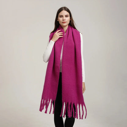 Damski oversize’owy zimowy szalik z kaszmiru z miękkimi chwostami – elegancki i ciepły szalik na jesień, zimę i na co dzień