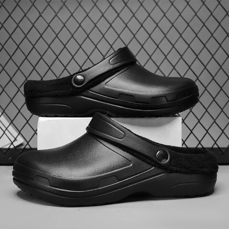 Papuci tip clog pentru bărbați, căptușiți cu fleece, cu design ventilat și barete rotative la călcâi – încălțăminte de iarnă călduroasă pentru acasă, grădinărit și purtare zilnică