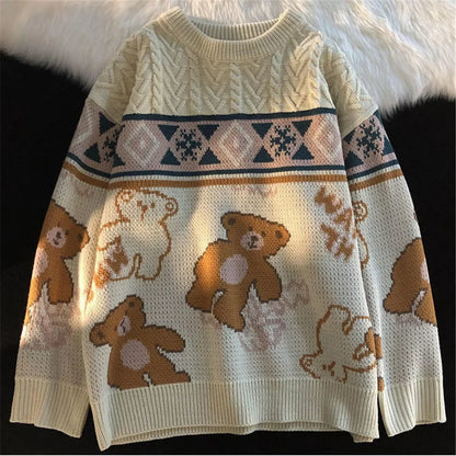 Jersey de punto de ochos para mujer con motivo de osito - Prenda de punto invernal acogedora para los días fríos, el día a día y el tiempo libre