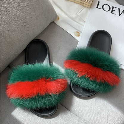 Women's Fluffy Slippers with Fur Strap and Open Toe – Soft Slip-On Slippers for Cozy Days at Home and Casual Wear