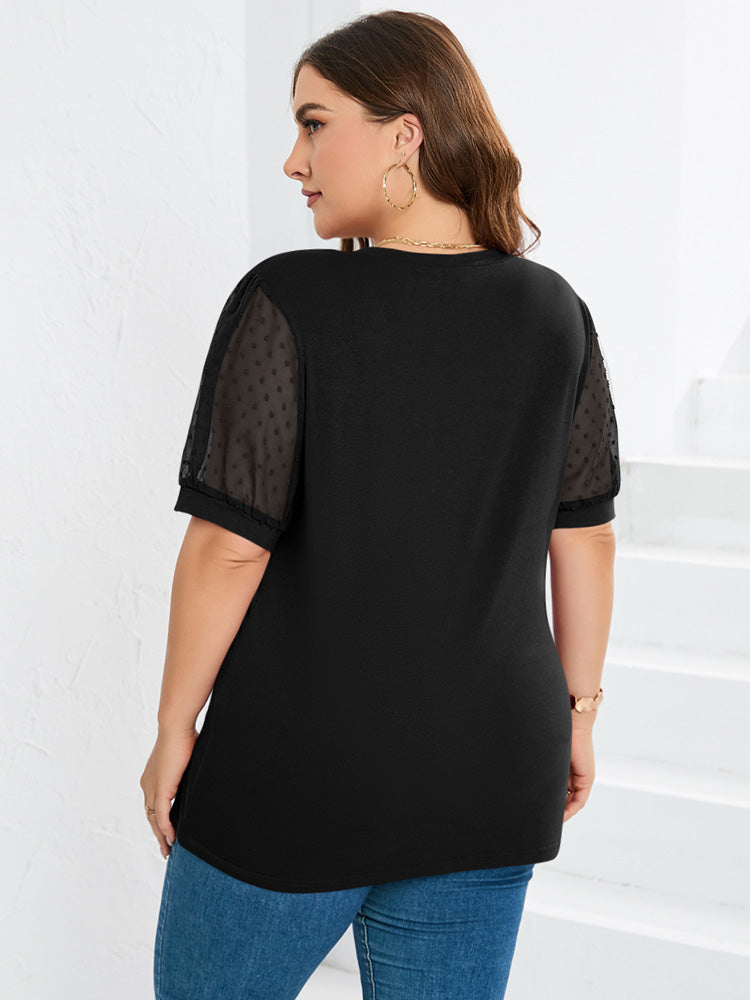 Dame V-Hals Top – Transparent Bluse Med Pufærmer Til Sommer