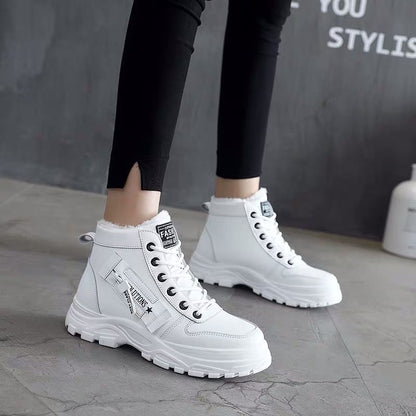 Dámské high-top tenisky na platformě se šněrováním a panelovým designem – kotníková tréninková obuv s robustní profilovanou podrážkou na každý den, volný čas a v moderním stylu