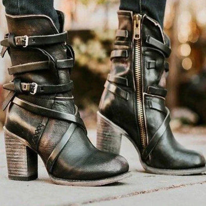 Damskie retro botki zimowe w stylu zamszowym z miękką podszewką – ciepłe i wygodne obuwie na jesień, zimę, co dzień i na czas wolny