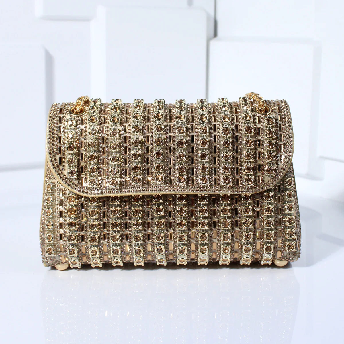 Women's mini shoulder bag with rhinestones and chain strap - elegant, glittering evening bag for parties and special occasions