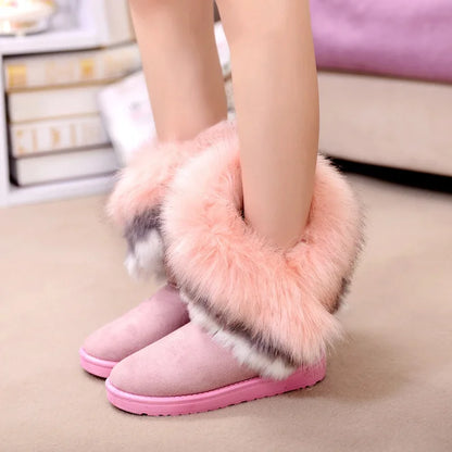 Botas de invierno para mujer con forro de piel sintética y acabado de ante - botas de nieve cálidas sin cordones para días fríos, uso diario y actividades al aire libre
