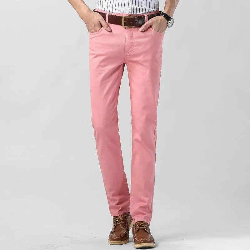 Pantaloni chino pentru bărbați din bumbac elastic, cu croială normală – pantaloni clasici pentru birou, purtare zilnică și stil smart casual