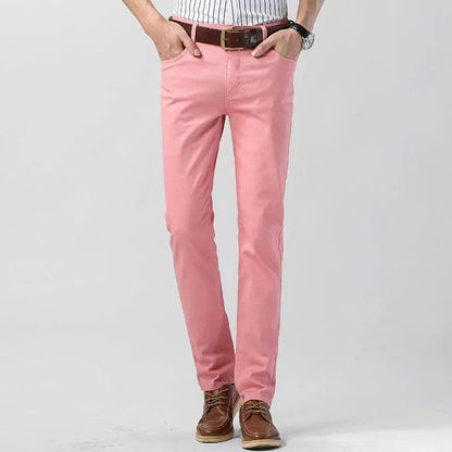 Pantaloni chino pentru bărbați din bumbac elastic, cu croială normală – pantaloni clasici pentru birou, purtare zilnică și stil smart casual