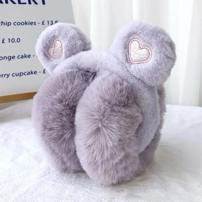 Women's plush winter earmuffs with bear ears and foldable design - cute, warm earmuffs for cold days, outdoor use, and gifting