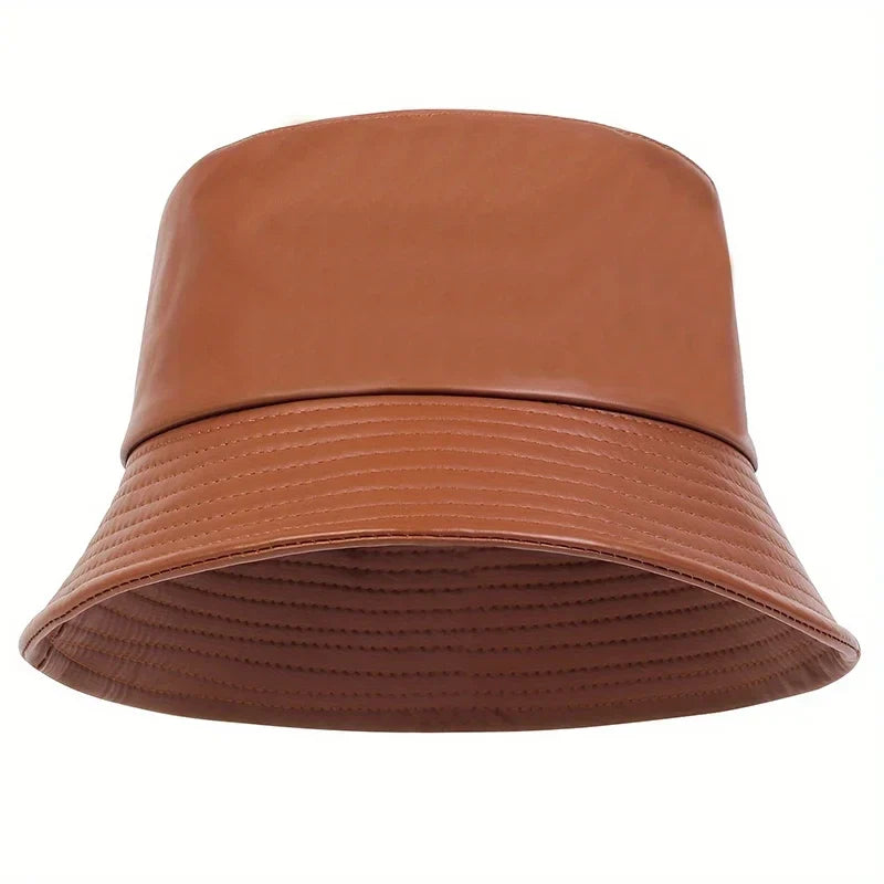 Damski zimowy kapelusz typu bucket ze sztucznej skóry, z szerokim rondem i wiatroszczelnym designem – stylowa czapka zimowa na chłodne dni, do noszenia na co dzień i nowoczesnych stylizacji