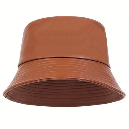 Damski zimowy kapelusz typu bucket ze sztucznej skóry, z szerokim rondem i wiatroszczelnym designem – stylowa czapka zimowa na chłodne dni, do noszenia na co dzień i nowoczesnych stylizacji