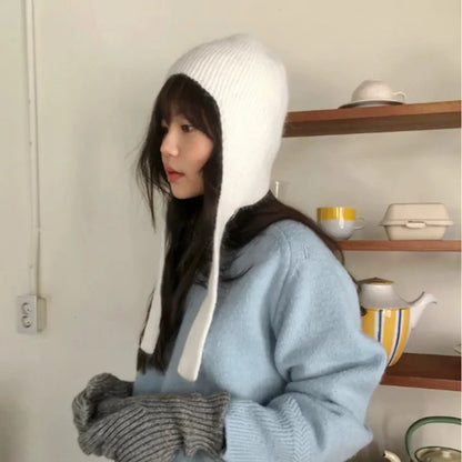 Gorro de invierno de punto para mujer, con orejeras y cordones para atar - gorro suave y cálido con protección para las orejas para días fríos, uso diario y exteriores