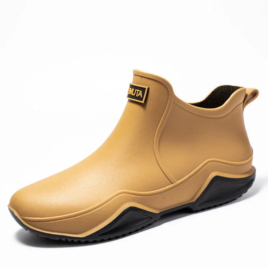 Herre Vandtætte Regn-ankelstøvler Med Slip-on Design Og Skridsikker Profilsål – Praktiske Outdoorstøvler Til Regn, Hverdagsbrug Og Udendørsbrug