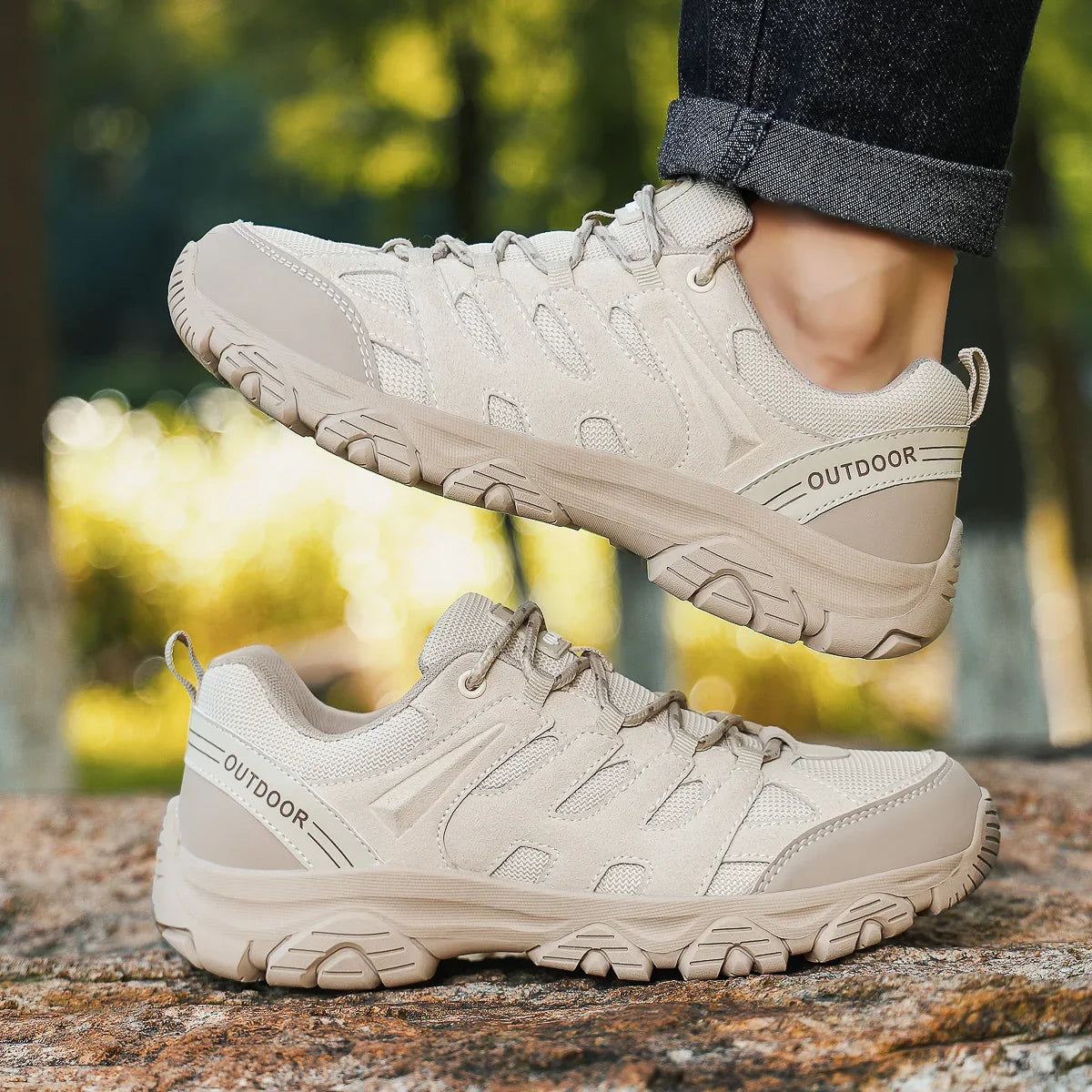 Męskie niskie zimowe buty trekkingowe ze sznurowadłami i antypoślizgową podeszwą z bieżnikiem – wytrzymałe sneakersy trailowe do trekkingu, wędrówek i aktywności na świeżym powietrzu