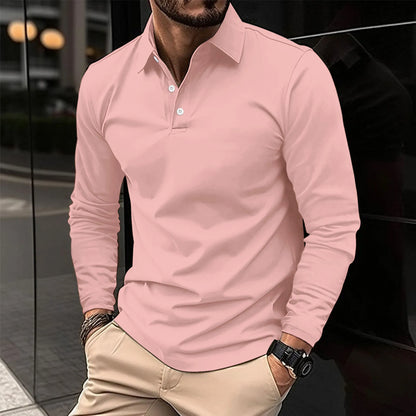 Men's Slim-Fit Long-Sleeve Polo Shirt – Stylish Top for the Office, Smart-Casual Outfits, Evenings, and Everyday Wear