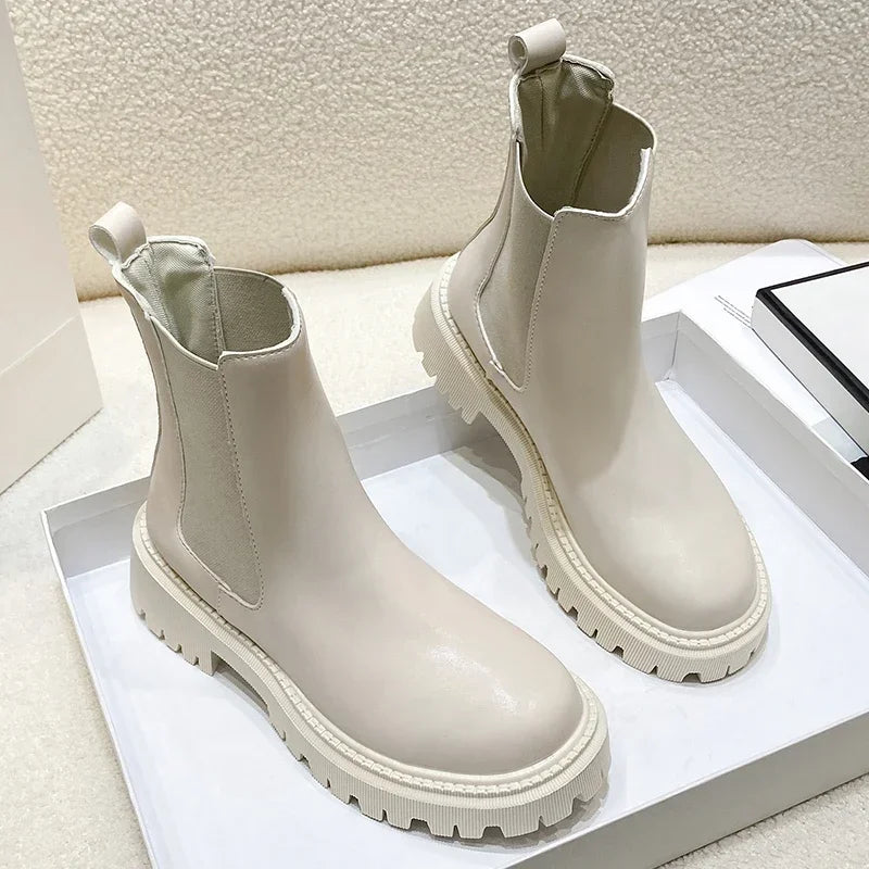 Botines Chelsea chunky para mujer con suela gruesa dentada - botines modernos para otoño, invierno, uso diario y tiempo libre