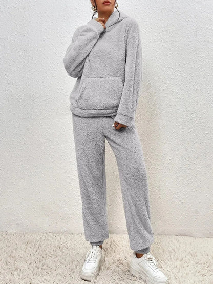 Dame Teddy Loungewear-sæt – Todelt Sæt Med Hætte Til Hyggeligt Vinterbrug