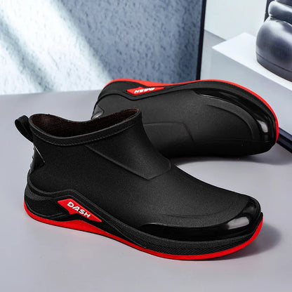 Botas de lluvia de invierno impermeables para hombre con forro de algodón y suela antideslizante - calzado práctico para actividades al aire libre, días lluviosos, invierno y uso diario